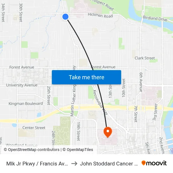 Mlk Jr Pkwy / Francis Ave, Dsm to John Stoddard Cancer Center map