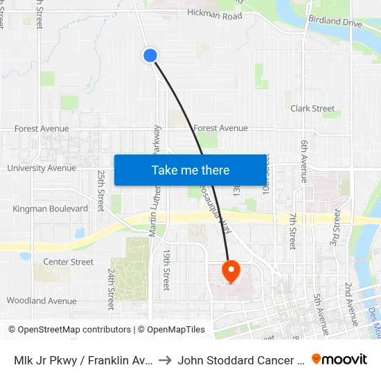 Mlk Jr Pkwy / Franklin Ave, Dsm to John Stoddard Cancer Center map