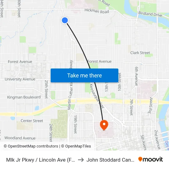 Mlk Jr Pkwy / Lincoln Ave (Far-Side), Dsm to John Stoddard Cancer Center map