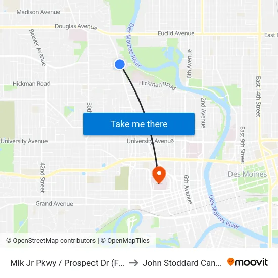 Mlk Jr Pkwy / Prospect Dr (Far-Side), Dsm to John Stoddard Cancer Center map