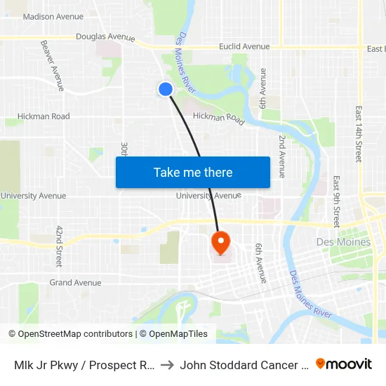 Mlk Jr Pkwy / Prospect Rd, Dsm to John Stoddard Cancer Center map