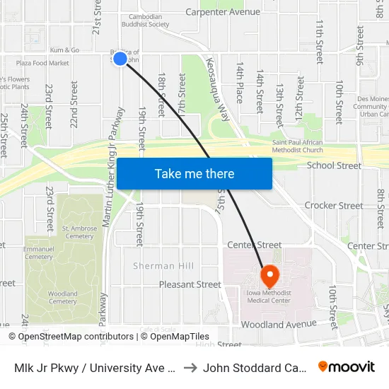 Mlk Jr Pkwy / University Ave (Far-Side), Dsm to John Stoddard Cancer Center map