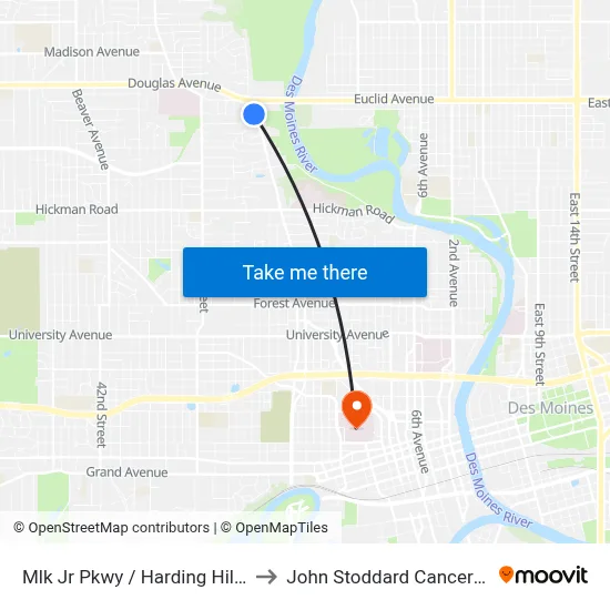 Mlk Jr Pkwy / Harding Hills, Dsm to John Stoddard Cancer Center map