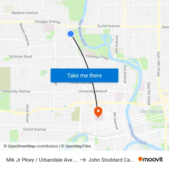 Mlk Jr Pkwy / Urbandale Ave (Far-Side), Dsm to John Stoddard Cancer Center map