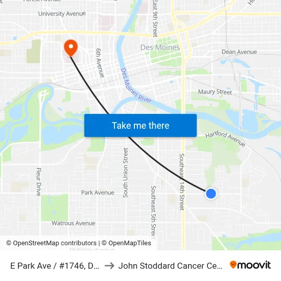 E Park Ave / #1746, Dsm to John Stoddard Cancer Center map