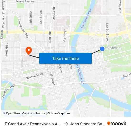 E Grand Ave / Pennsylvania Ave (Far-Side), Dsm to John Stoddard Cancer Center map