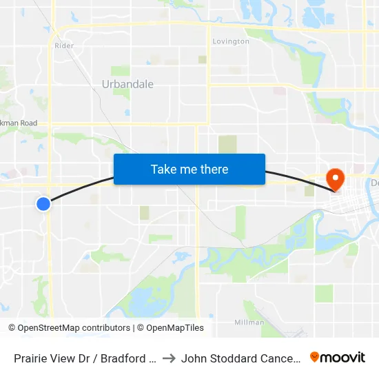 Prairie View Dr / Bradford Pl, Wdm to John Stoddard Cancer Center map