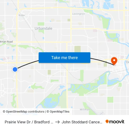 Prairie View Dr / Bradford Pl, Wdm to John Stoddard Cancer Center map