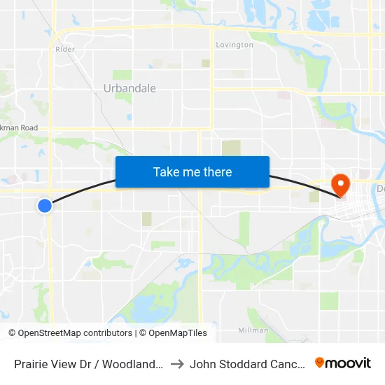 Prairie View Dr / Woodland Ave, Wdm to John Stoddard Cancer Center map