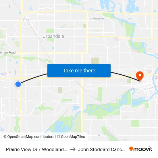 Prairie View Dr / Woodland Ave, Wdm to John Stoddard Cancer Center map