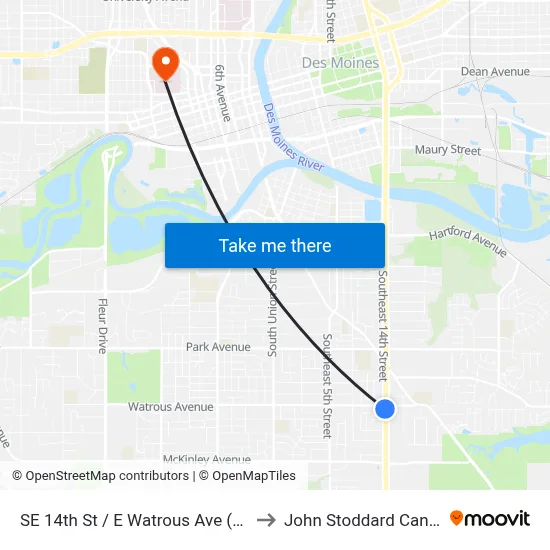 SE 14th St / E Watrous Ave (Far-Side), Dsm to John Stoddard Cancer Center map
