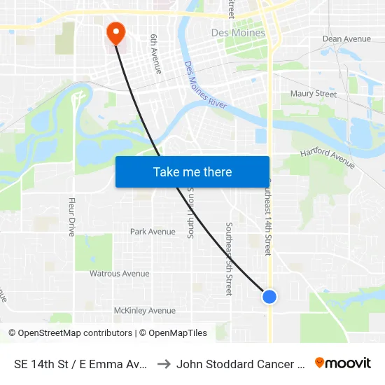 SE 14th St / E Emma Ave, Dsm to John Stoddard Cancer Center map