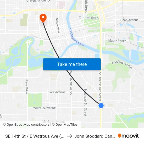 SE 14th St / E Watrous Ave (Far-Side), Dsm to John Stoddard Cancer Center map