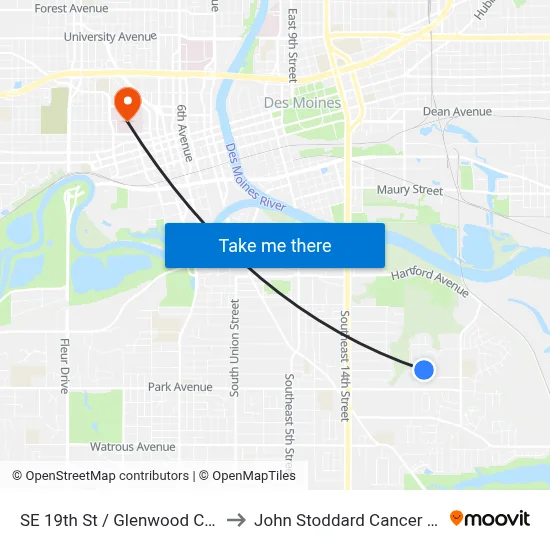 SE 19th St / Glenwood Cir, Dsm to John Stoddard Cancer Center map