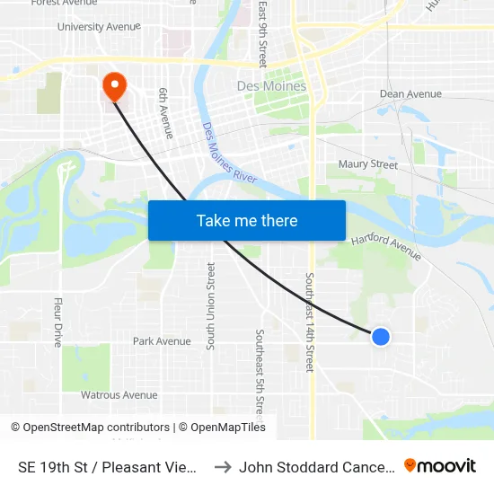 SE 19th St / Pleasant View Cir, Dsm to John Stoddard Cancer Center map