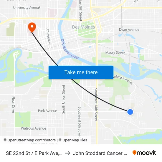 SE 22nd St / E Park Ave, Dsm to John Stoddard Cancer Center map