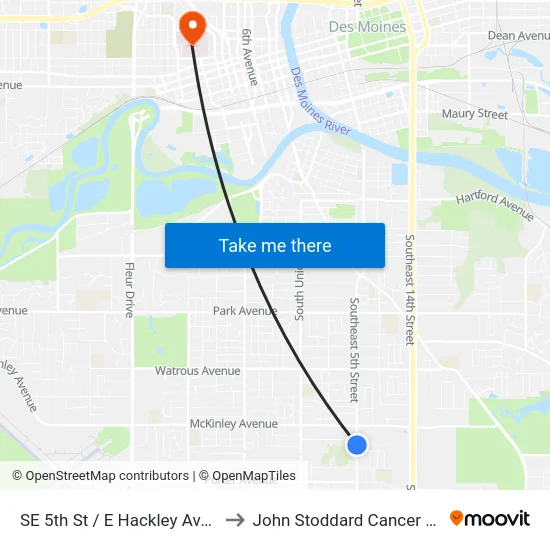 SE 5th St / E Hackley Ave, Dsm to John Stoddard Cancer Center map