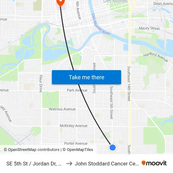 SE 5th St / Jordan Dr, Dsm to John Stoddard Cancer Center map