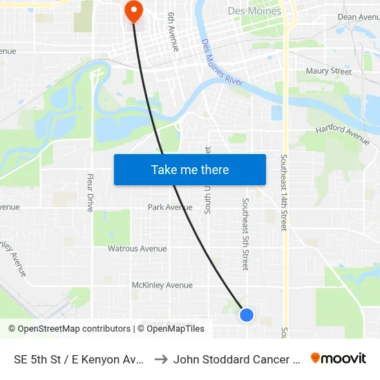 SE 5th St / E Kenyon Ave, Dsm to John Stoddard Cancer Center map