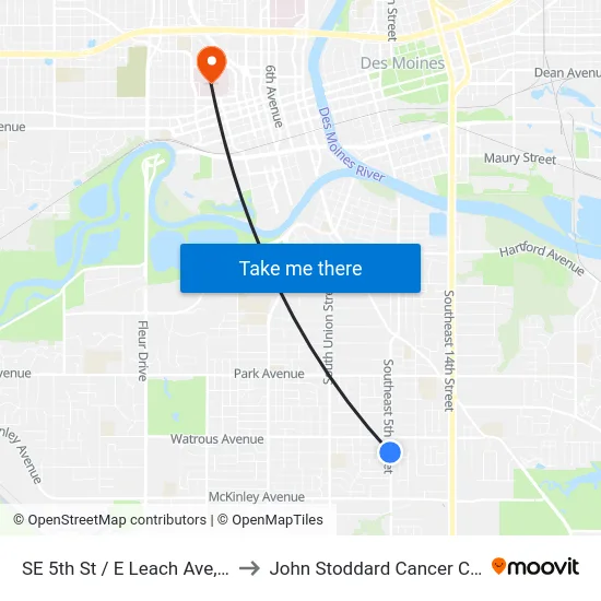 SE 5th St / E Leach Ave, Dsm to John Stoddard Cancer Center map