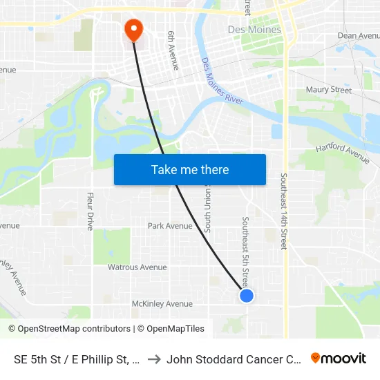 SE 5th St / E Phillip St, Dsm to John Stoddard Cancer Center map