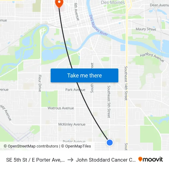 SE 5th St / E Porter Ave, Dsm to John Stoddard Cancer Center map