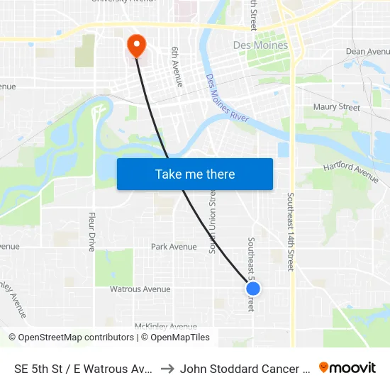 SE 5th St / E Watrous Ave, Dsm to John Stoddard Cancer Center map