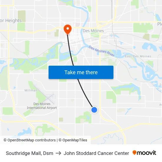 Southridge Mall, Dsm to John Stoddard Cancer Center map