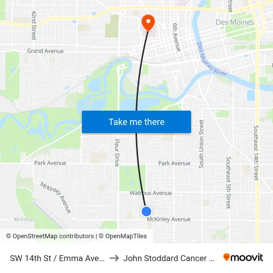SW 14th St / Emma Ave, Dsm to John Stoddard Cancer Center map