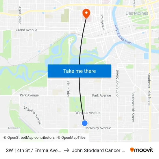 SW 14th St / Emma Ave, Dsm to John Stoddard Cancer Center map