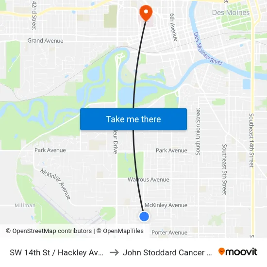 SW 14th St / Hackley Ave, Dsm to John Stoddard Cancer Center map