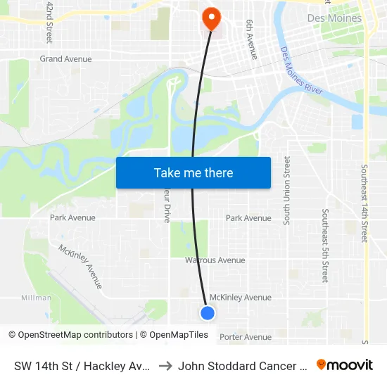 SW 14th St / Hackley Ave, Dsm to John Stoddard Cancer Center map