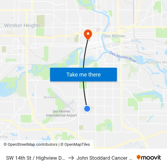 SW 14th St / Highview Dr, Dsm to John Stoddard Cancer Center map