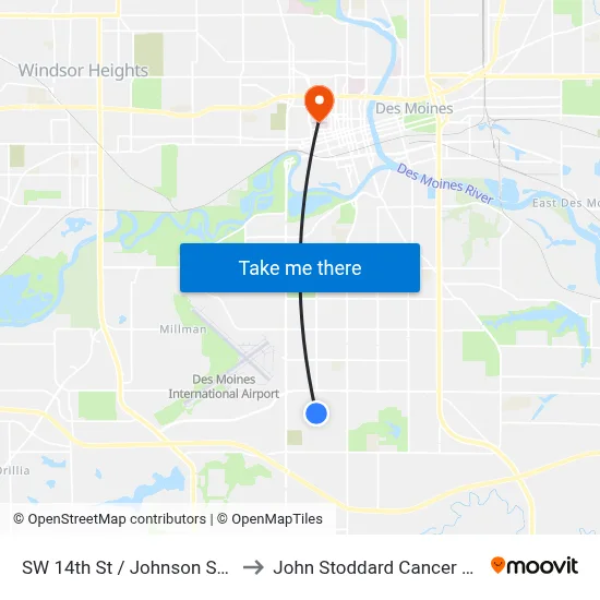 SW 14th St / Johnson St, Dsm to John Stoddard Cancer Center map