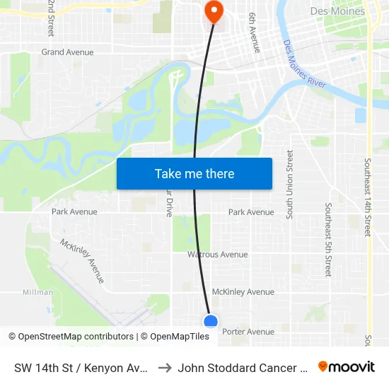 SW 14th St / Kenyon Ave, Dsm to John Stoddard Cancer Center map