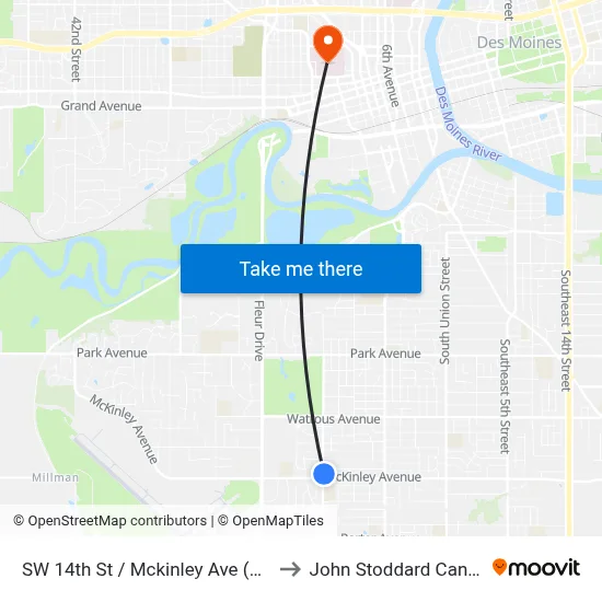 SW 14th St / Mckinley Ave (Far-Side), Dsm to John Stoddard Cancer Center map