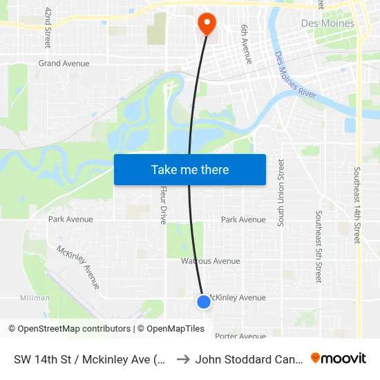 SW 14th St / Mckinley Ave (Far-Side), Dsm to John Stoddard Cancer Center map