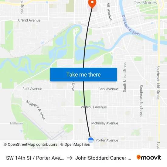 SW 14th St / Porter Ave, Dsm to John Stoddard Cancer Center map