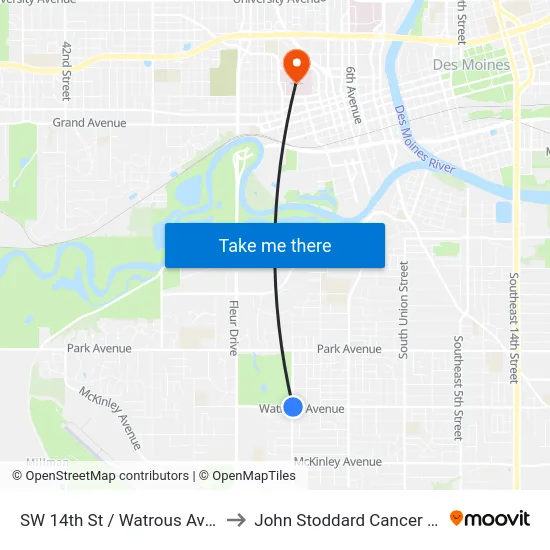 SW 14th St / Watrous Ave, Dsm to John Stoddard Cancer Center map