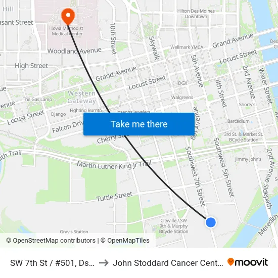 SW 7th St / #501, Dsm to John Stoddard Cancer Center map