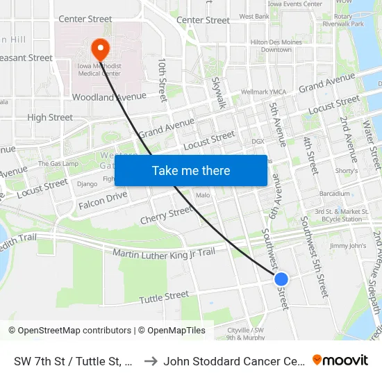 SW 7th St / Tuttle St, Dsm to John Stoddard Cancer Center map
