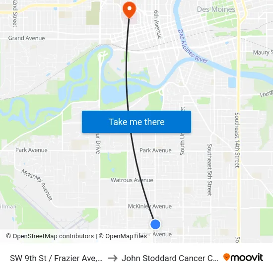 SW 9th St / Frazier Ave, Dsm to John Stoddard Cancer Center map