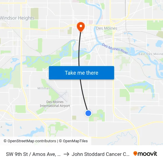 SW 9th St / Amos Ave, Dsm to John Stoddard Cancer Center map