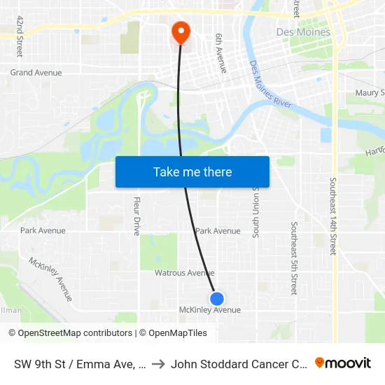 SW 9th St / Emma Ave, Dsm to John Stoddard Cancer Center map