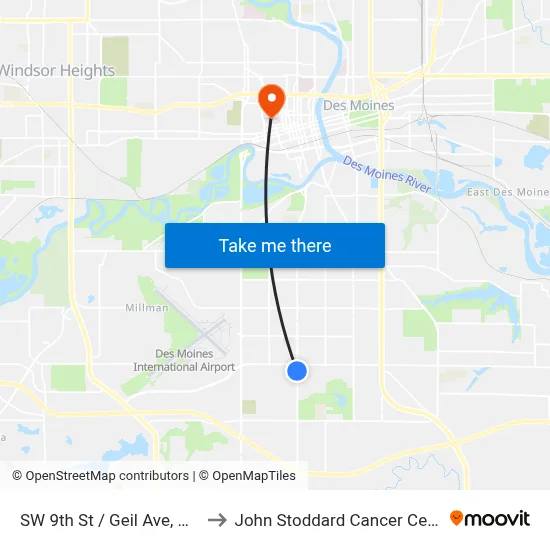 SW 9th St / Geil Ave, Dsm to John Stoddard Cancer Center map