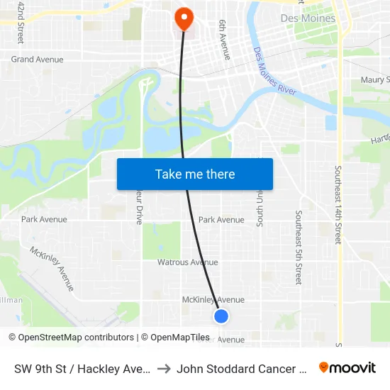SW 9th St / Hackley Ave, Dsm to John Stoddard Cancer Center map