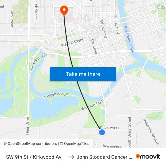 SW 9th St / Kirkwood Ave, Dsm to John Stoddard Cancer Center map