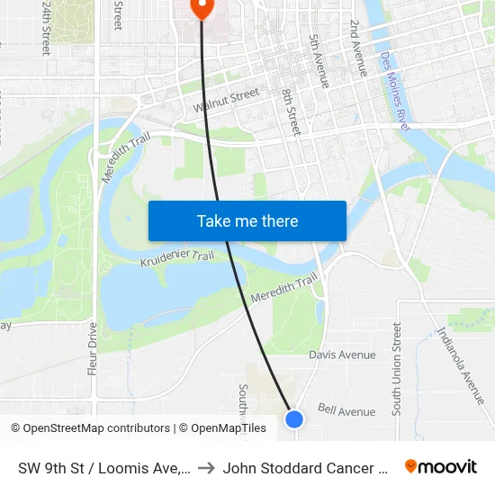SW 9th St / Loomis Ave, Dsm to John Stoddard Cancer Center map