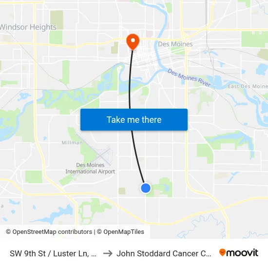 SW 9th St / Luster Ln, Dsm to John Stoddard Cancer Center map