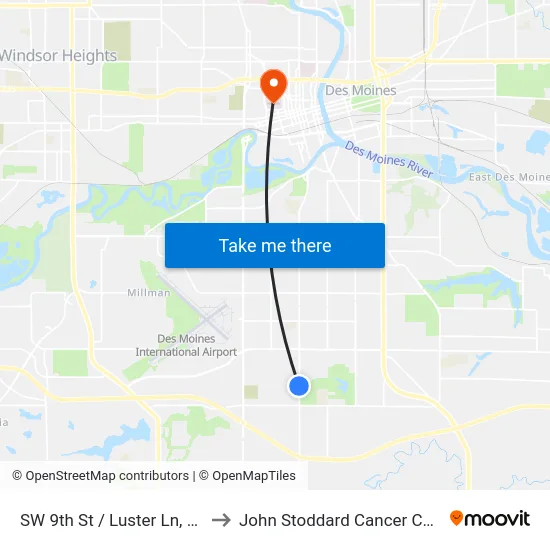 SW 9th St / Luster Ln, Dsm to John Stoddard Cancer Center map